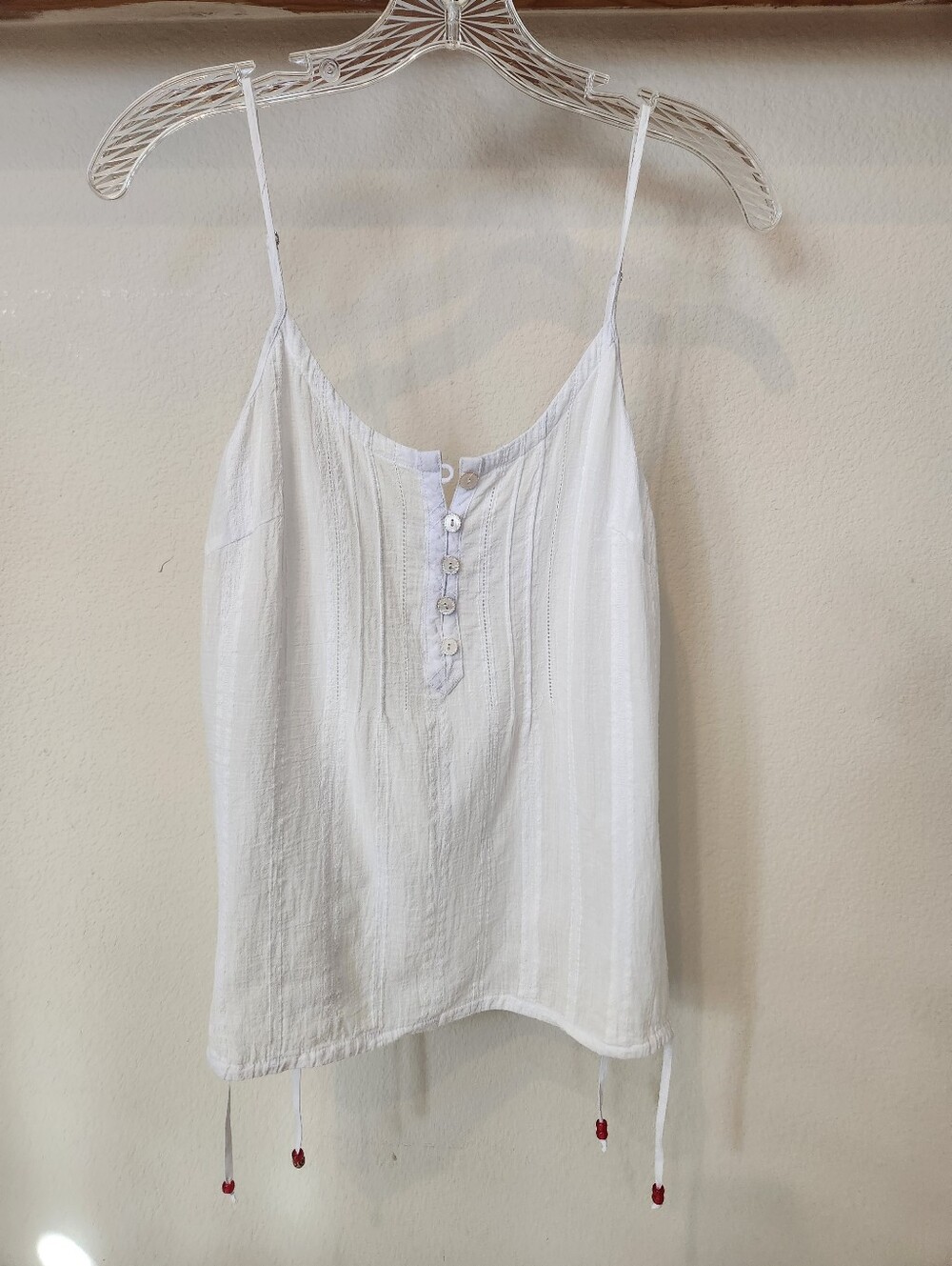 Guess White Button-Front Spaghetti Strap Breezy Cotton Camisole